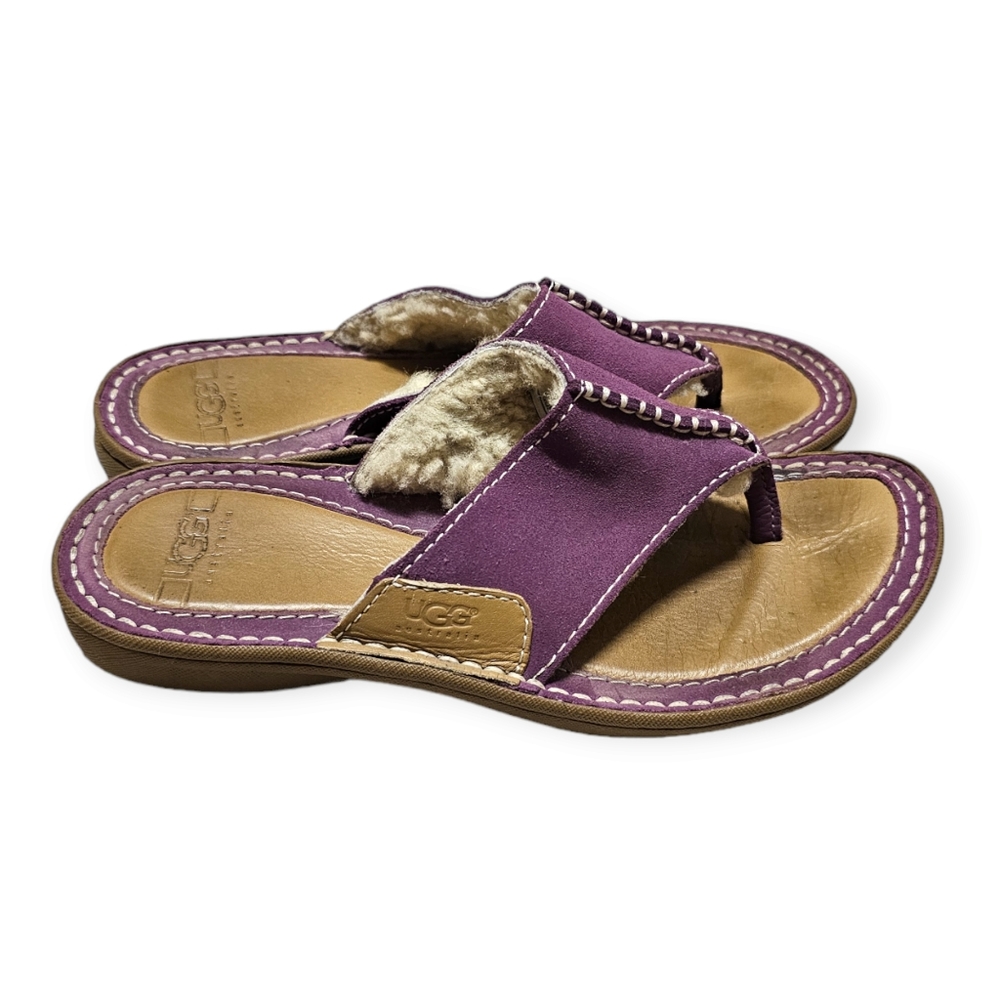 Ugg Leather Purple Thong Sherpa Lined Comfort Sandal - Picture 6 of 11